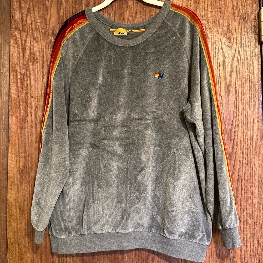 Aviator Nation Vintage Velour Sweatshirt-Grey